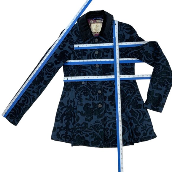 Free People Velvet Jacquard Newsroom Coat 4 Midnight Paisley Gothic - Picture 5 of 13